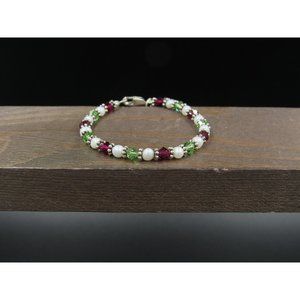 5 Inch Sterling Silver Small Real Pearls With Crystal Accents Bracelet